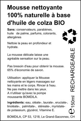 Bomdila Mousse nettoyante 100% naturelle à base d'huile de colza bio