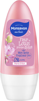 Monsavon Déodorant Femme Bille Antibactérien Pierre d'Alun Lait & Fleur de Lotus 0% Alcool