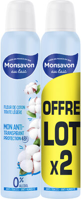 Monsavon Anti-Transpirant Femme Spray Fleur de Coton Toute Légère 2x200ml