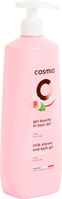 Cosmia gel douche et bain lait hydratant a la rose - flacon avec pompe