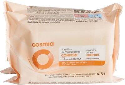 Cosmia - 25 lingettes démaquillantes - douceur - tous types de peaux