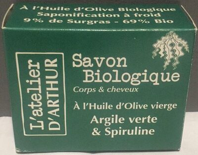 L'atelier d'Arthur Savon Biologique à l'Huile d'Olive vierge Argile verte & Spiruline