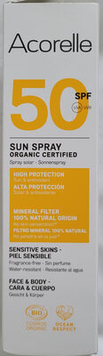 Acorelle spray solaire visage et corps 50 SFP