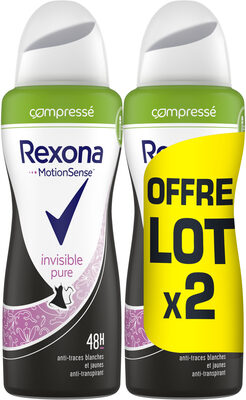 Rexona Déodorant Femme Spray Anti-Transpirant Compressé Invisible Pure 2x100ml