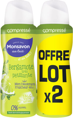 Monsavon Déodorant Femme Spray Compressé Bergamote Très Pétillante 2x100ml