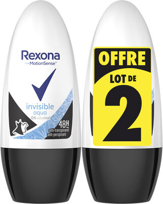 REXONA Déodorant Femme Bille Invisible Aqua Lot de 2