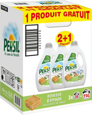 Persil Lessive Liquide Douceur d'Amande aux extraits de Vanille Bio Lot(2+1 Offert)x1. - 114 Lavages