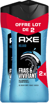 Axe Gel Douche 3en1 Homme Re-Load Frais et Vivifiant Lot 2x400ml